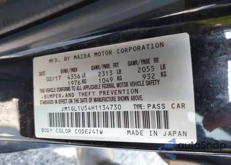 2017 Mazda Mazda6 Sport из США, поврежденный, VIN JM1GL1U54H1134730
